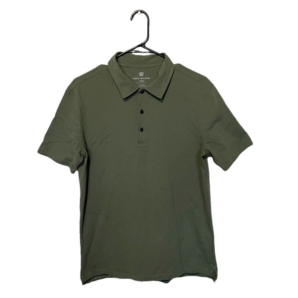 Mack Weldon Polo Shirt Mens Medium Green Cotton Short Sleeve Office Preppy